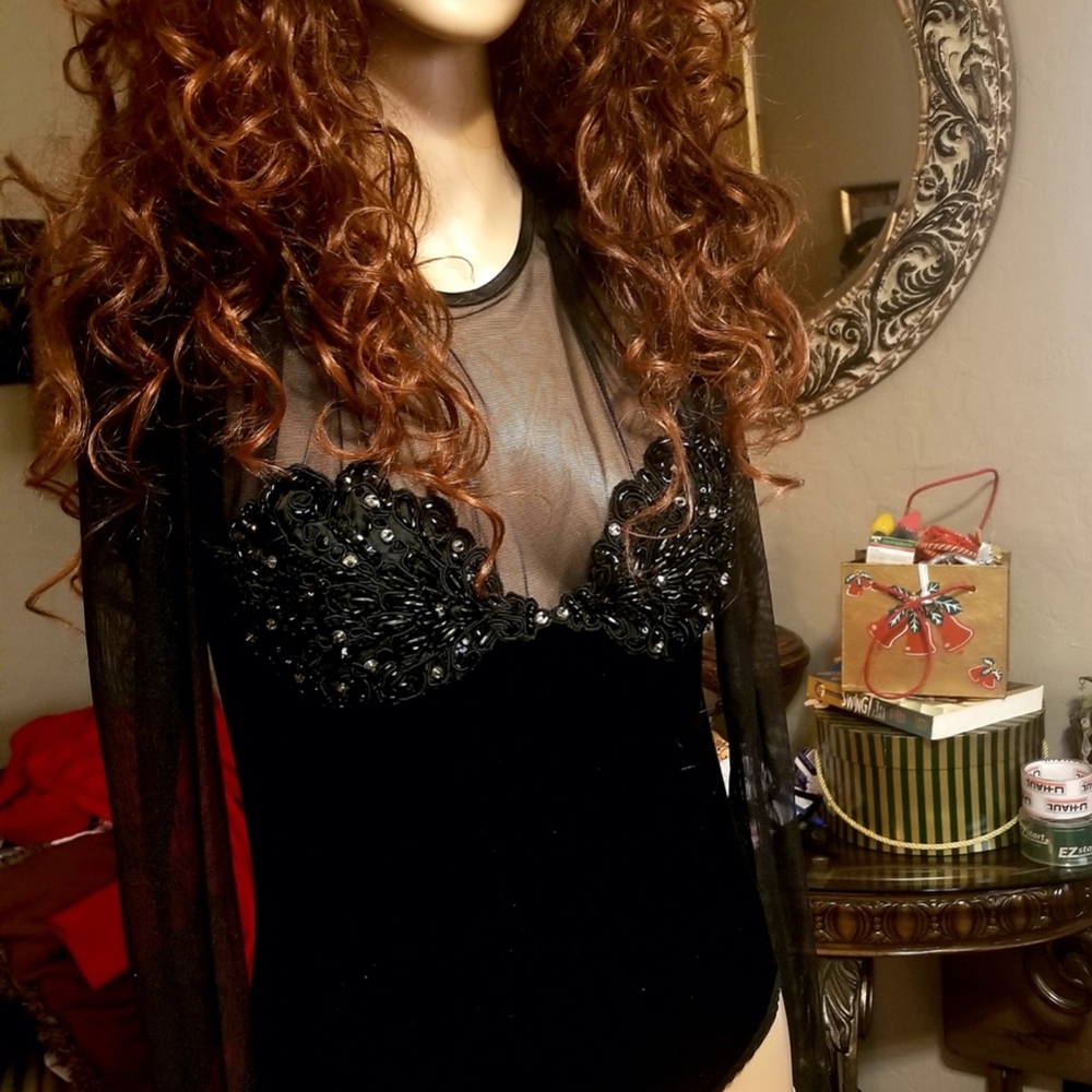 Bodysuit Black Velvet w sequined Bust Collectors